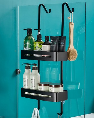 Black Hanging Bath Shelves Bathroom Shelf Organizer Nail  free Shampoo Holder