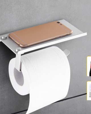 Aluminum Toilet Paper Punch Free Holder With Phone Shelf Wall Mounted Bathroom Accessories Tissues Roll Dispenser Matte
