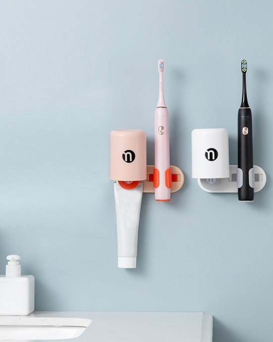 2 PCS Bathroom Punch Free Toothbrush Rack Wall Mounted Automatic Storage Electric Toothbrush Rack Color Without Cup Gray White 2 PCS Bathroom Punch Free Toothbrush Rack Wall Mounted Automatic Storage Electric Toothbrush Rack Color Without Cup Gray White