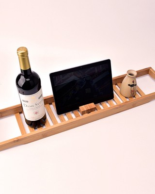 Bamboo Wood Bath Tub Rack Bathroom Shelf Tidy Tray Storage Caddy Organiser
